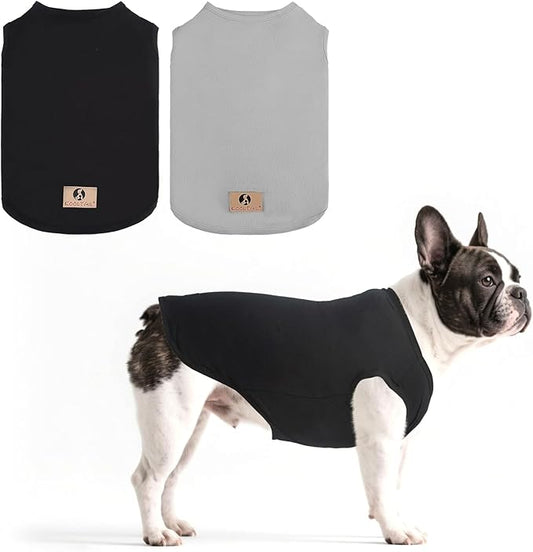 KOOLTAIL Boy Dog Clothes for Small Dogs, 2 Pack Cotton Summer Dog T Shirts UV & Insect Protection for Outdoor Camping, Anti-Hair Loss & Breathable Sleeveless Pet Vest Tank Tops Apparel, Black & Grey,S