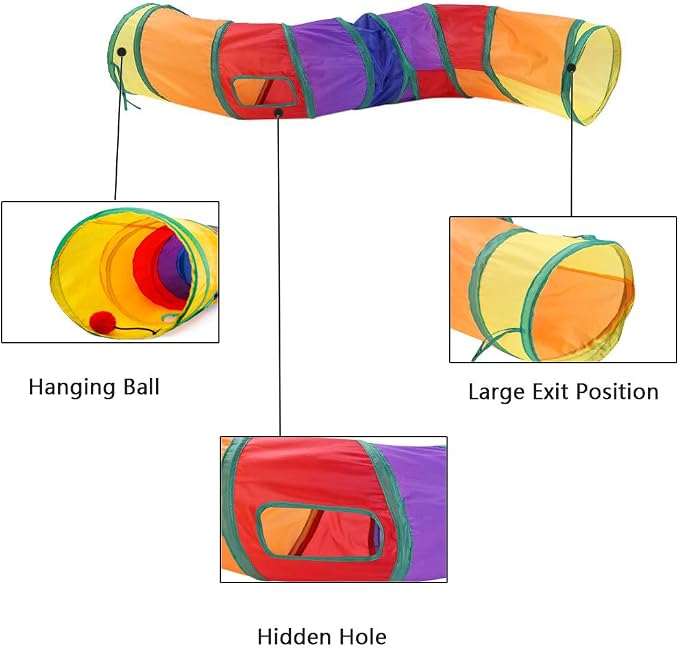 Tfwadmx Bunny Hideout, Rabbit Tunnels and Tubes, 3 Pack of Grass Balls 9.8'' Collapsible Rabbit Hideout Tunnel with Chew Toys for Chinchillas Ferrets Guinea Pigs Gerbils Hamsters Rats