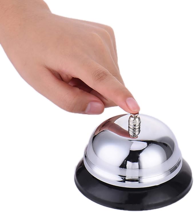 HeeYaa Call Bell 2 Packs 3.3 Inch Diameter with Metal Anti-Rust Construction, Desk Bell for Hotels, Schools, Restaurants, Reception Areas, Hospitals, Warehouses(Silver)