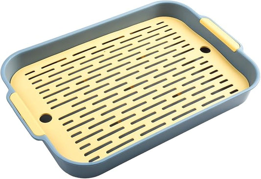 Ped Litter Box Trainer with Detachable Grid Tray for Rabbits Guinea Pigs Hamsters Chinchillas Ferrets Birds Sturdy Plastic Toilet Training Pan Easy Clean Smooth Corner(D)