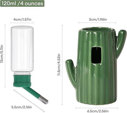 BUCATSTATE Cactus Ceramic Leakproof Hamster Water Bottle Gerbils Water Bottles with Holder Water Feeder for Small Animals (Green)