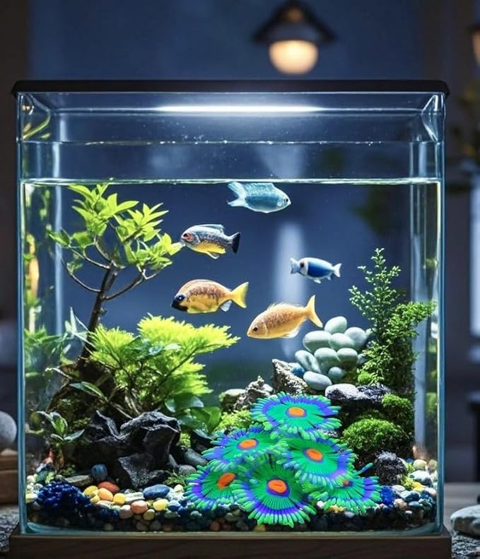 ZtohPyo Glowing Effect Fish Tank Aquarium Decorations, Artificial Silicone Plants Ornaments for Fish Tank Landscape Decor Glow in The Dark Soft Anemone for Small Fish Bowl Decor