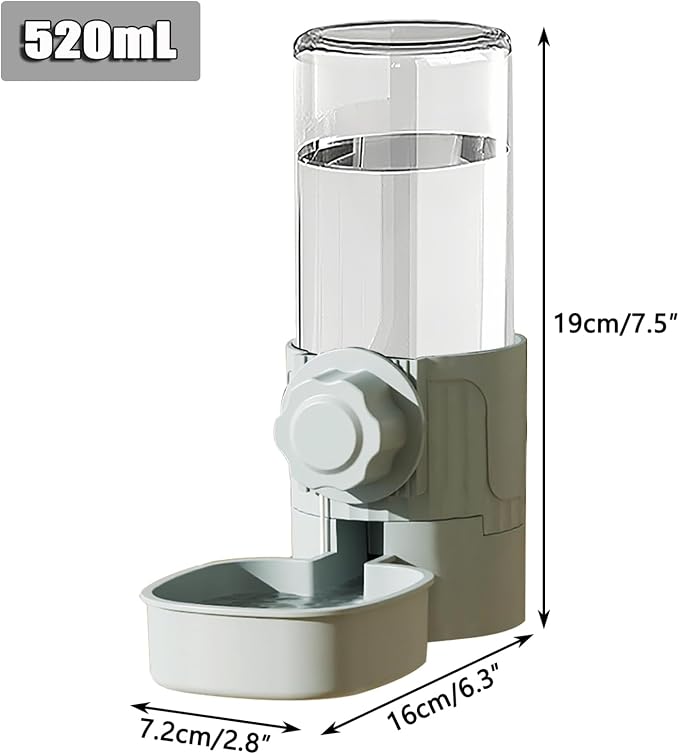 Pet Cage Suspended Water Dispenser, 17oz Hanging Automatic Water Bowl for Rabbit, Bunny, Cat, Ferret, Clear, Plastic (Grey)