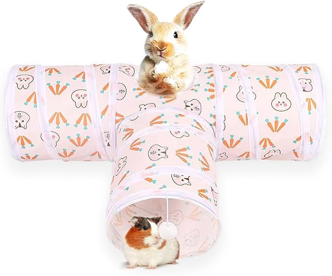 3 Way Washable Hideout Toys, Small Pet Tunnels and Tubes for Baby Rabbit Ferret Hamster Chinchilla Hedgehog Hiding and Resting (White)