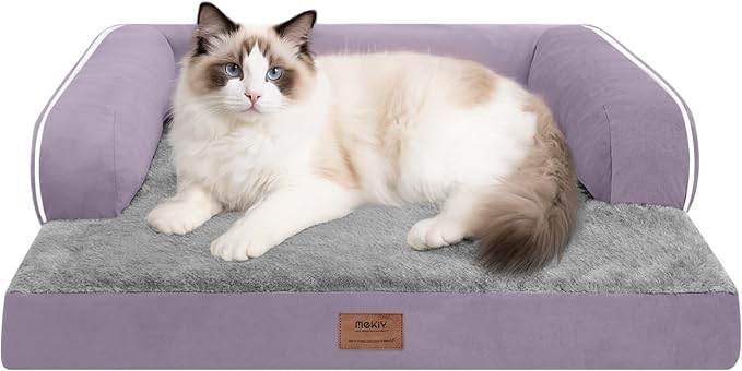 MEKIY Orthopedic Dog Sofa Bed with Bolster for Small Dogs Cats | Pillow Support for Neck Relief, Egg Crate Foam, Waterproof Liner, Anti-Slip Bottom, Removable Bolster Cover, 20 x 15 Inch