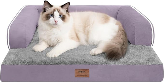 MEKIY Orthopedic Dog Sofa Bed with Bolster for Small Dogs Cats | Pillow Support for Neck Relief, Egg Crate Foam, Waterproof Liner, Anti-Slip Bottom, Removable Bolster Cover, 20 x 15 Inch
