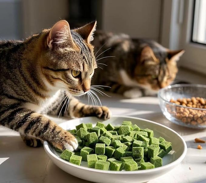Fangool Freeze-Dried Cat Grass Treats,1.8oz Chicken Freeze-Dried Cat Grass Granules/80% cat Grass Content Hairbal Remedy and Teeth Cleaning
