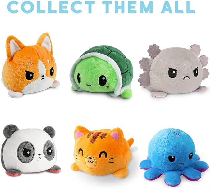 TeeTurtle Reversible Cat Plushie 4-Inch Gray + Black Two-Sided Flip Plush Toy with Embroidered Details - Cute Mini Collectible Plush for Kids, Teens, and Adults