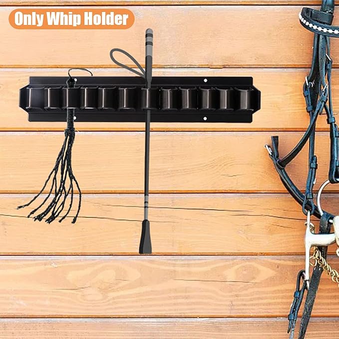 Horse Whip Crop Holder Rack Wall Mounted Whip Bracket Hanger, Horse Stables Durable Storage Organizer Crop Holder,for Fishing Pole Storage and Whip,Holds up to 12 Whips or Crops