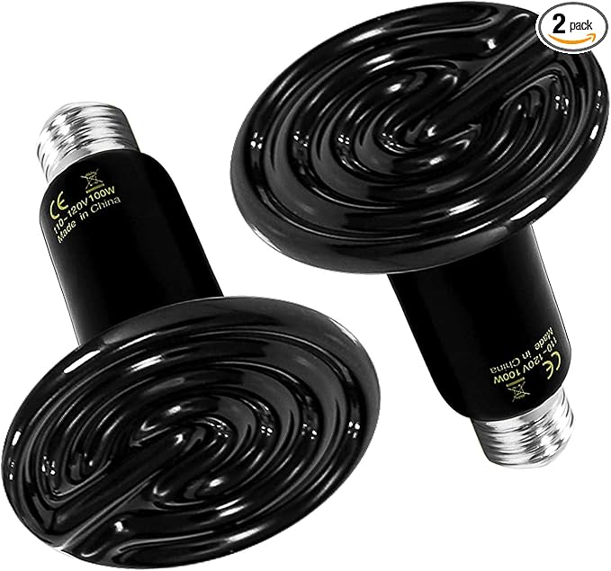 HealSmart Reptile Heat Lamp 100W 2-Pack Ceramic Heat Emitter, No Light Emitting Heat Bulbs for Amphibian Pet Brooder Coop Incubating Chicken, Lizard Bearded Dragon Turtle Snake Terrarium Black