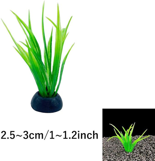 Aquarium Plant Fish Tank Decoration 20 Pieces Small/1" Tall Plastic Artificial Plant Goldfish Hidden Mini Grass Set (Green-B)