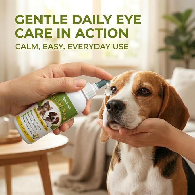 Dylan's cabin Dog Eye Cleaner Wash - Daily Tear Stain Care Eye Drops Clean Dirt Debris Tear Residue, pH-Balanced Formula with Glycerin, Honeysuckle Extract Lutein, 6 fl oz