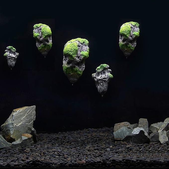 Aquarium Fish Tank Floating Moss Rocks Resin Stone Decorations Artificial Suspended Rock Ornament Landscape(Small)
