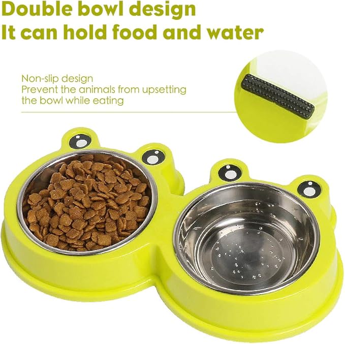 Double Dog Cat Bowls Premium Stainless Steel Pet Bowls with No-Slip Stainless Steel Cute Modeling Pet Food Water for Feeder Dogs Cats Rabbit and Pets