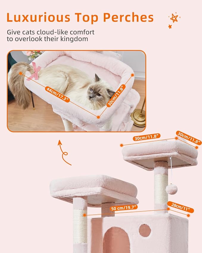 Taoqimiao Cat Tree 71-Inch, Cat Tower for Indoor Cats Large Adult, Multi-Level Large Cat Condo, 8 Sisal Scratching Posts, Metal Frame Cozy Hammock, Scratch Board, 2 Top Perches, Jelly Pink MS026LP