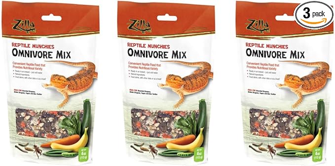 3 PACK ZILLA FREEZE DRIED REPTILE MUNCHIES OMNIVORE MIX 4 OZ (3 BAGS FOR A TOTAL OF 12 OZ OF FOOD!)