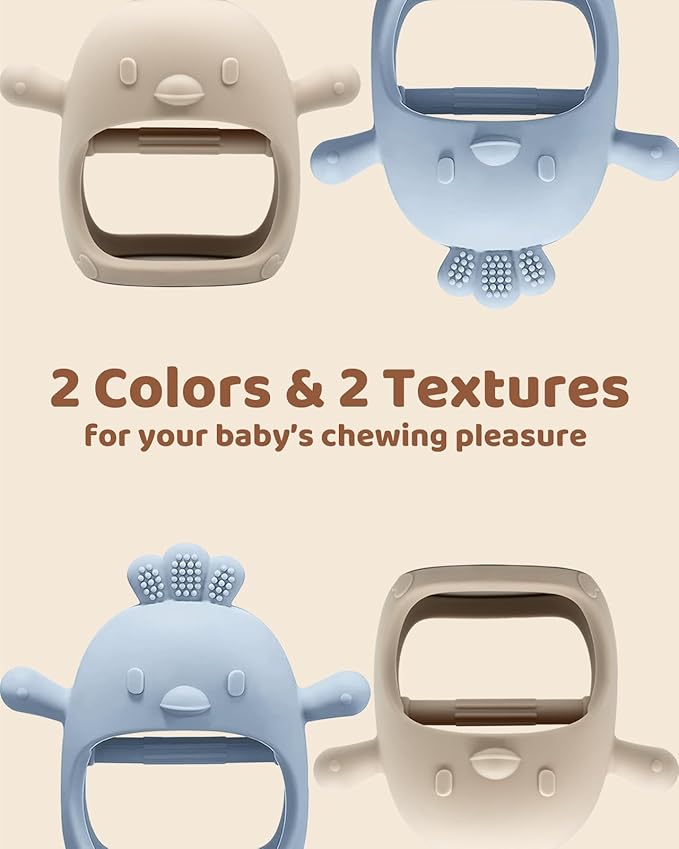 ChooKaChoo 2 Pack Baby Teething Toy Silicone Teething Mitten for Babies Over 3 Months Anti Dropping Wrist Hand Teethers Baby Chew Toys for Sucking Needs, BPA Free