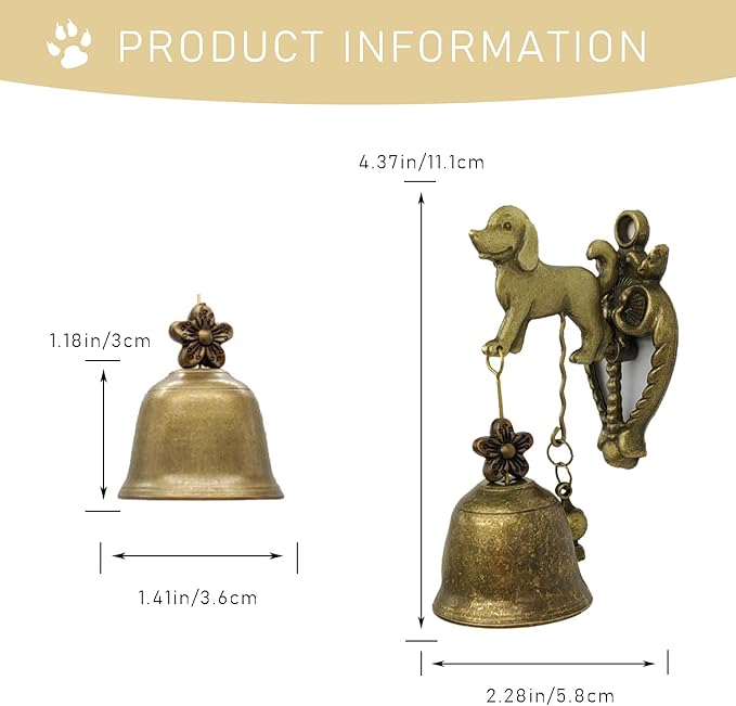 Vintage Metal Doorbell Animal Figure Decorative Doorbell Dog Shape Decoration Hanging Bell for Yard or Garden Decorative Retro Style Lovely Dog Hand Bell Antique Style Shopkeepers Door Bell