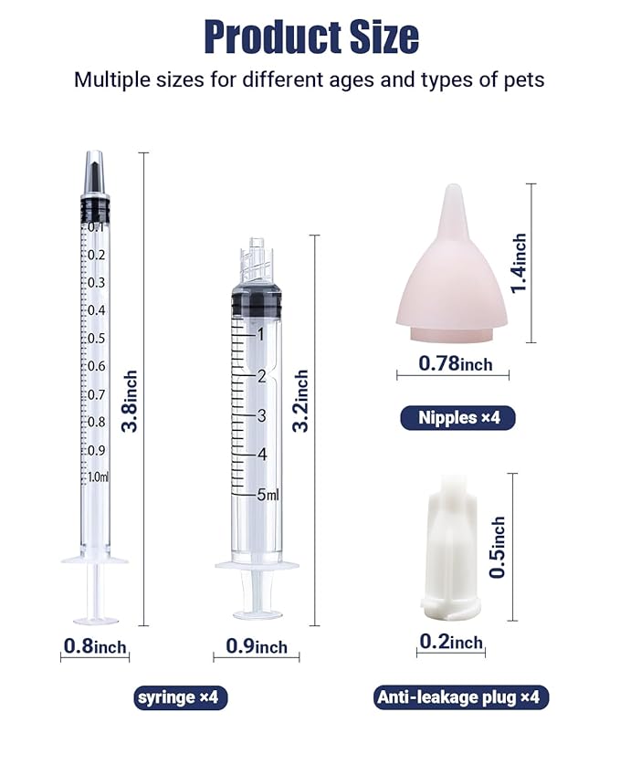 Pet Nursing Bottle, Nursing Bottle Kits, Kitten Bottle Feeding Kit, Nursing Bottle Kits for Puppy & Kitten Milk, Fit for Animal, Kittens, Puppies, Rabbits, Squirrels, Hamster, 4 * Pet Feeding Nipple.