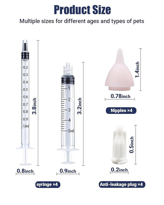 Pet Nursing Bottle, Nursing Bottle Kits, Kitten Bottle Feeding Kit, Nursing Bottle Kits for Puppy & Kitten Milk, Fit for Animal, Kittens, Puppies, Rabbits, Squirrels, Hamster, 4 * Pet Feeding Nipple.