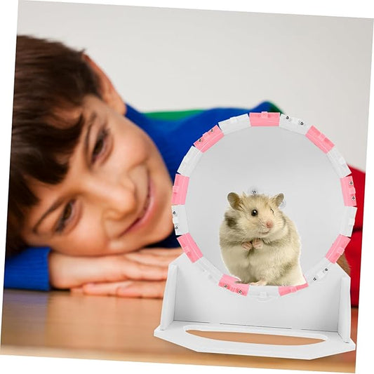 Garneck Hamster Running Wheel 10-inch Pink and White Silent Exercise Wheel for Small Animals Plaything for Mice and Hedgehogs