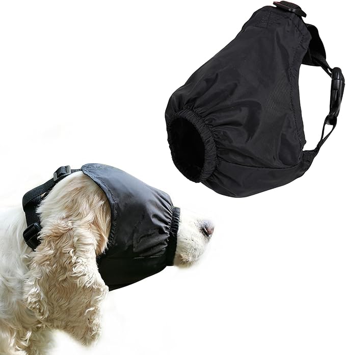 Rislobx Dog Eye Mask Nylon Calming Cap Tool for Dogs with Anxiety, Pet Head Wrap Mask Muzzle for Grooming Anti Car Sickness（M