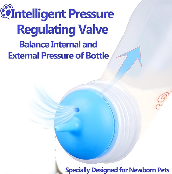 Pet Feeding Bottle and Syringes, 3 Sizes Nipples with Ventilation Valve Resistant Tearing Perfect for Puppies, Kittens, Small Wildlife (Blue)