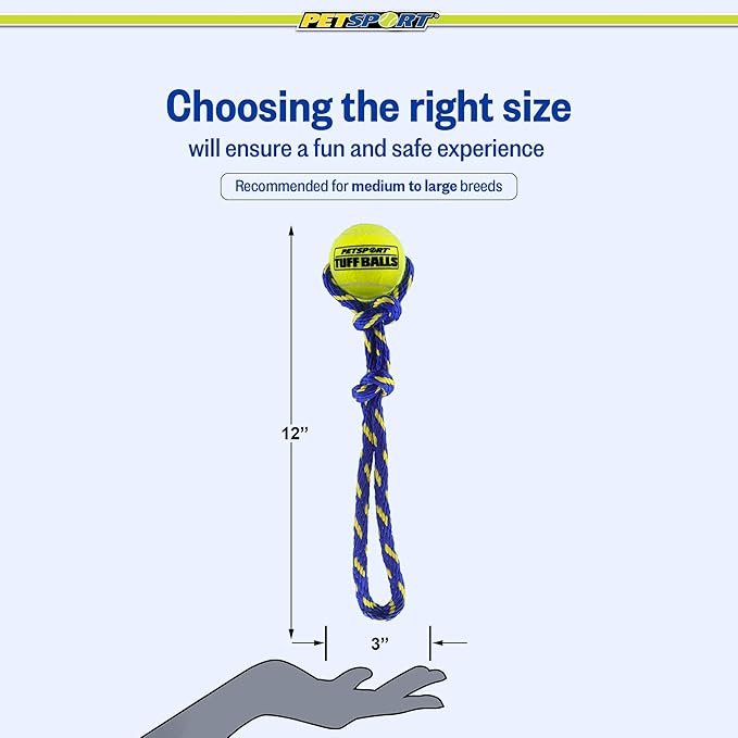 PetSport Fling Thing Dog Ball on Rope Toy, 12" Tennis Ball Rope for Fetch and Tug of War - 2.5" Tuff Ball with Non-Abrasive Felt, Non-Toxic, Durable Toy for Small and Medium Dogs