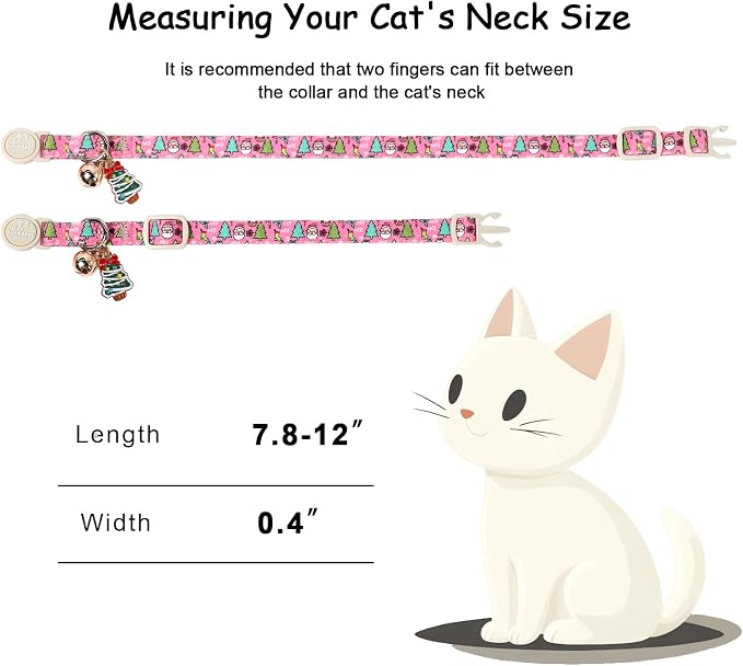 2 Pack Christmas Cat Collars - Breakaway Cat Collar with Bell, Pink and Green Christmas Tree Pendant, Winter Adjustable Kitten Collars for Girl Boy Cats, Cozy Christmas