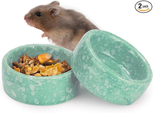 VanEnjoy 2 Pack Ceramic Guinea Pig Food Bowl Dotted Pattern Small Animal Feeding and Watering Supplies for Cage Cute Green Hamster Water Dish for Chinchilla Ferret Bunny