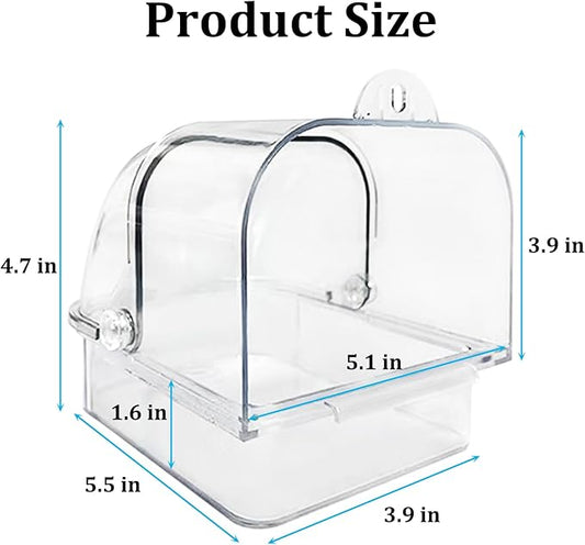 Tfwadmx Bird Cage Bath Hanging Parrot Bath Tub Water Shower Food Feeder Holder Tray Bird Bath Supplies for Small Birds Canary Budgies Cockatiel Lovebirds (Transparent)