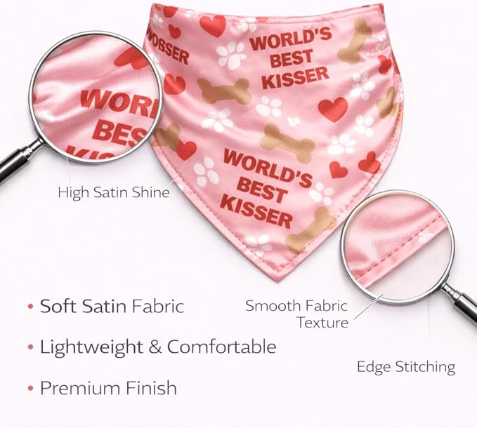 Luxury Satin Dog Bandana – Slip-On Collar Style, Premium Pet Scarf for Medium, Large & XL Dogs – Special Occasion Accessory (Collar Not Included) (Medium - Extra Large, World's Best Kisser)
