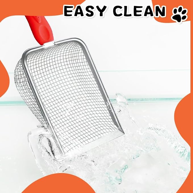 Cat Litter Scoop,Sturdy Litter Cleaner Corner Shovel,Stainless Steel Mesh Litter Shovel,Easy to Clean Reptile Terrarium Sand Waste,Beach Shovel(Red)