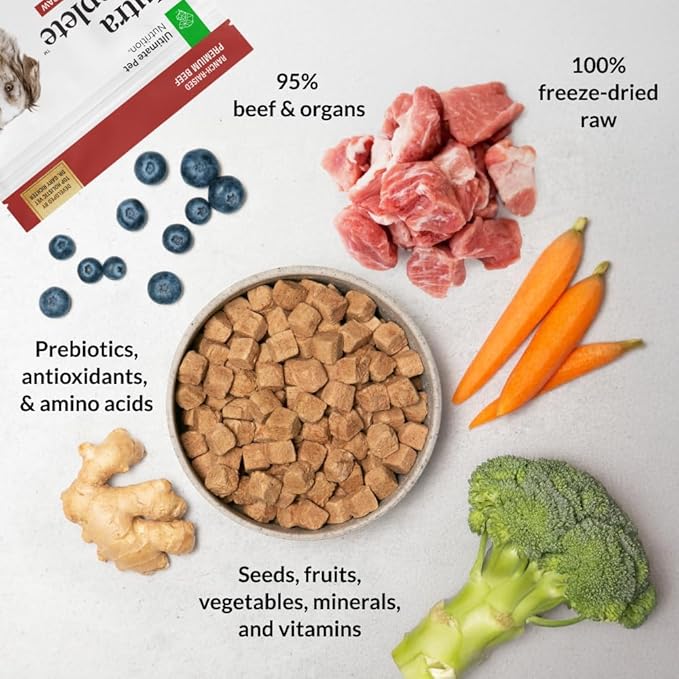 ULTIMATE PET NUTRITION Nutra Complete, 100% Freeze Dried Veterinarian Formulated Raw Dog Food with Antioxidants Prebiotics and Amino Acids, (3 Pound (Pack of 2), Beef)