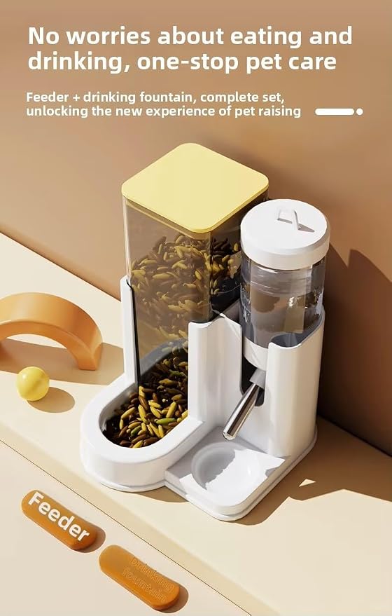 2 in 1 Automatic Hamster Feeder and Water Dispenser No Drip with Stainless Steel Nozzle, Small Animal Water Bottle, Bunny Rabbit Guinea Pig Rodent Cage Mount Gravity Feed