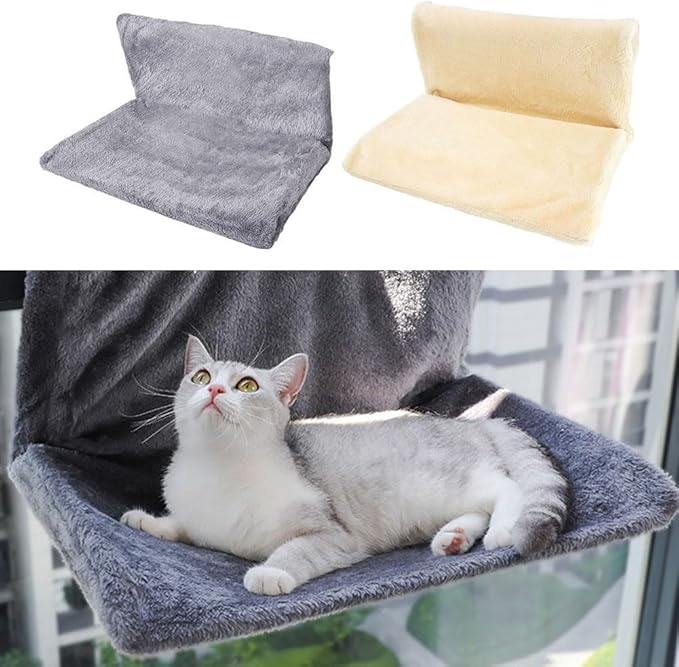 FABULETTA Hanging Radiator for Pet Bed with Plush Villus for Cats and Small Animals, Foldable Metal Frame, Machine Washable Cover, Beige(Gray)