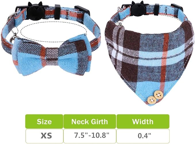 Faleela Breakaway Cat Collar with Bells - 2 Pack Cat Collar with Bells, Cat Collars with Bandana, Accessories for Pet Collars, Adjustable for Cats and Small Dogs