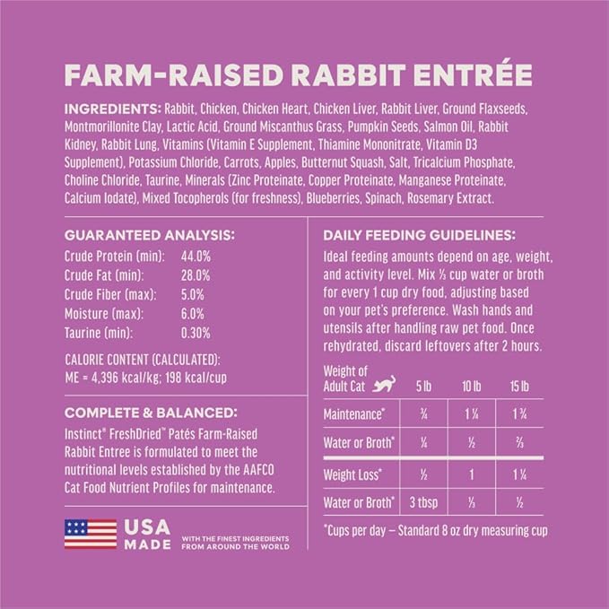Instinct FreshDried Pates, Freeze Dried Cat Food, Grain Free - Rabbit Entrée, 3 oz. Bag