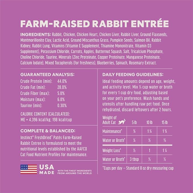 Instinct FreshDried Pates, Freeze Dried Cat Food, Grain Free - Rabbit Entrée, 3 oz. Bag (Pack of 2)