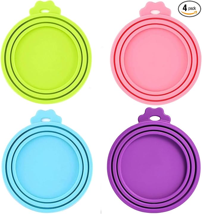 4 Pack Pet Food Can Cover Silicone Can Lids for Dog and Cat Food(Universal Size, One fit 3 Standard Size Food Cans)
