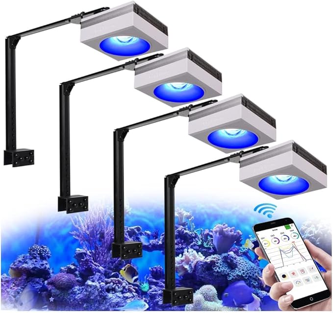 PopBloom RL90 WiFi Reef LED Lights, 400W Reef Aquarium Lighting for 72"-96" SPS LPS Corals and Saltwater Fish Tanks, Multi-Light Sync Control,APP Fully Programmable (4 Lights with Mount Arm kit)