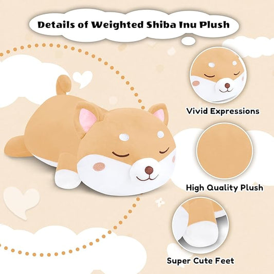 Finebee Weighted Shiba Inu Stuffed Animals, Cute Weighted Dog Plush, Soft Stuffed Weighted Shiba Inu Plushie Gifts for Kids & Adults (23.6" 3.1Lbs)
