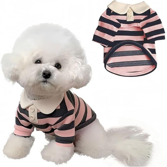 MANON ROSA Dog Clothes, Designer Boy Polo Shirt for Small Medium Dogs, Soft Puppy Outfit, Breathable Male Yorkie Chihuahua Shih Tzu Poodle Kitten Cat T-Shirt, Birthday Gifts - Pink, M, Fit 5.5-8.8lbs