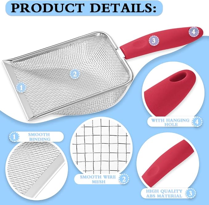Beach Mesh Shovel, Shark Tooth Sifter Dipper for Shell Collecting, Kids Filter Sand Scooper for Picking Up Shells - Beach Snow Toys for Kids (Red)