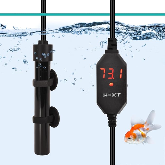 YOFOTHS Mini Aquarium Heater Alumina Ceramic, 50W Digital Display Thermostat, Compact Thumb-Size Fish Tank Heater with Temperature Control for 5-10 Gallon Betta Tanks (50W)