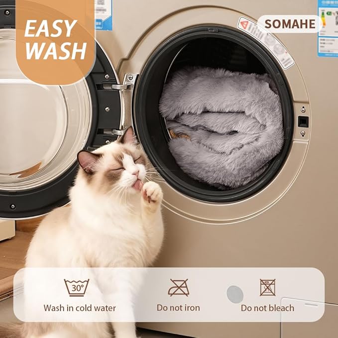 SOMAHE Cat Sleeping Bag for Indoor Cats, Faux Fur Pet Cave Bed & Burrow Nest, Reversible Plush Snuggle Sack, Portable Foldable Mat, Machine Washable, Anti-Static, 21.7"x17.7" Coffee White