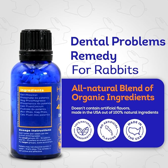 HealthyAnimals4Ever HA4E - Rabbit Dental Problems Treatment - Preventive Care for Dental Issues & Overgrown Teeth - Promotes Oral Health - Natural Homeopathic Tablets - 300 Count