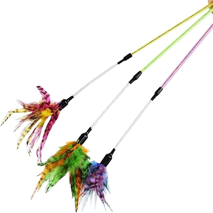 Kats'N Us 18 Inch Wand with Feathers and Mylar Crinkle Teaser Cat Toy - Blue, Hunting Instinct Play, Flexible Acrylic Handle, Interactive Exercise Attachment for Indoor Cats