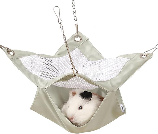 SEIS Waterproof 2 Layers Sugar Glider Mesh Hammock Summer Hamster Sleeping Nest Small Animal Hanging Bed for Guinea Pig House Bedding Squirrel Rat (Green, 13.4"x13.4")