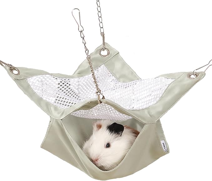 SEIS Waterproof 2 Layers Sugar Glider Mesh Hammock Summer Hamster Sleeping Nest Small Animal Hanging Bed for Guinea Pig House Bedding Squirrel Rat (Green, 11.4"x11.4")